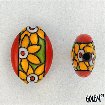 Yellow Flowers, green and coral,size M