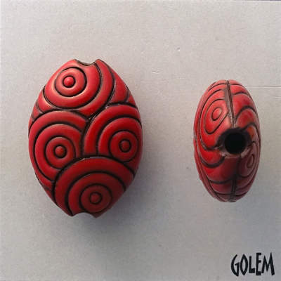 Red Rainbows, stoneware almond bead size M