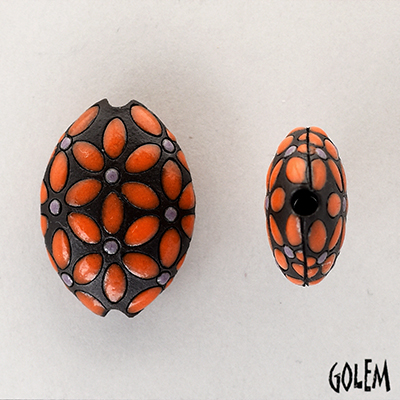 Leaves & Dots, Orange & Purple, almond bead size M