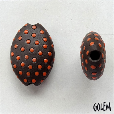 dark clay, size M, orange polka dots