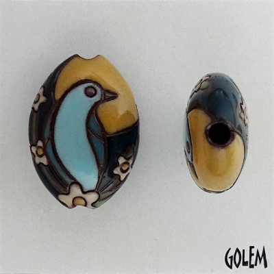 Blue Bird, sunset - almond bead size M
