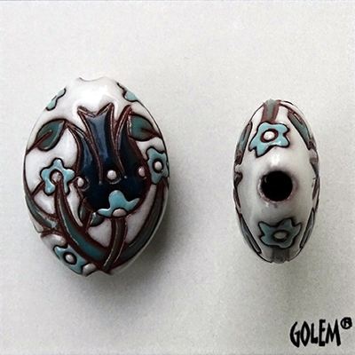 Blue Tulips, White - almond bead, Size M
