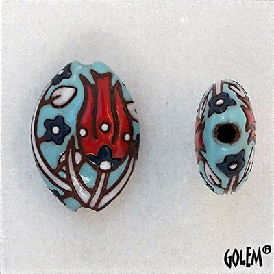 Red Tulips on Light Blue - almond bead, Size M
