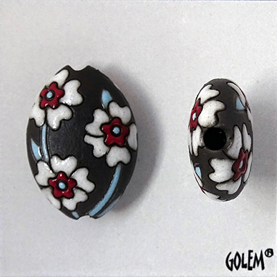 Blooming Hearts, White on Dark, almond bead size M