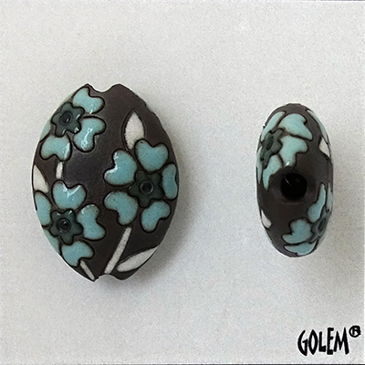 Blooming Hearts, Blue on Dark, almond bead size M