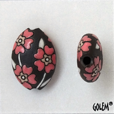 Blooming Hearts, Pink on Dark, almond bead size M
