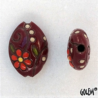 Vintage Flowers, Wine, almond bead size M