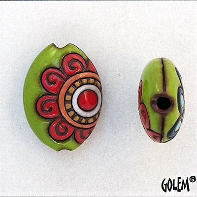 Flower mandalas-Red,Green,Blue, almond bead size M