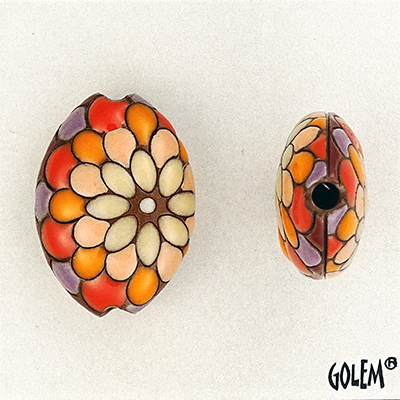 Off-center peacock, Orange & Pink, almond size M