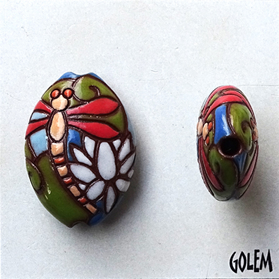 Dragonfly & Lotus, almond bead size M