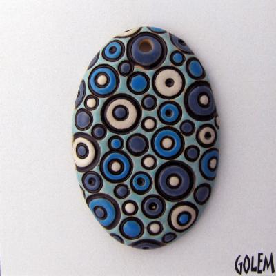 large oval, blue & white bubbles