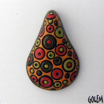 drop shape, green/orange bubbles
