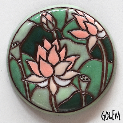 Lotus flowers - large round cabochon