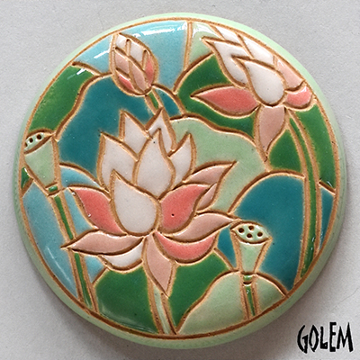 Lotus flowers - large round cabochon