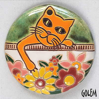 Naughty tomcat - large round pendant