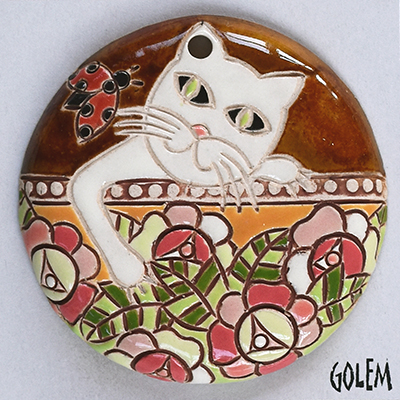 Naughty tomcat - large round pendant