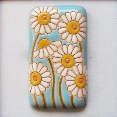 rectangle cabochon, daisies