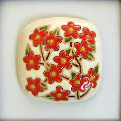 oval square cabochon with blooming tree