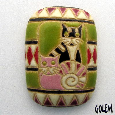 oval rectangle cabochon, 2 cats