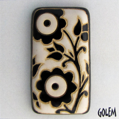 rectangle cabochon, black & white  lace