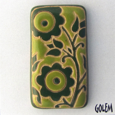 rectangle cabochon, light and dark green  lace