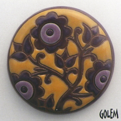 large round cabochon, purple & yellow