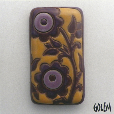 rectangle cabochon, purple & yellow  lace