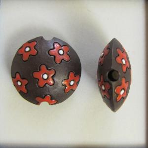 Dark lentil bead, coral flowers