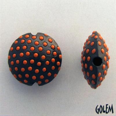 dark lentil, size M, orange polka dots