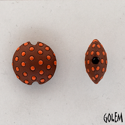 orange polka dots on terracotta, lentil, size S