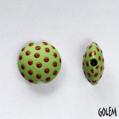 red polka dots on light green, lentil, size S