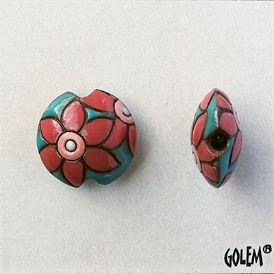 coral flowers on blue, lentil size S