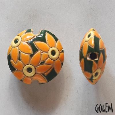 Yellow flowers on dark green, lentil Size M
