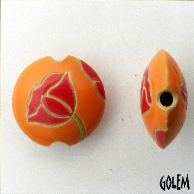 Red poppies on orange, lentil bead size M