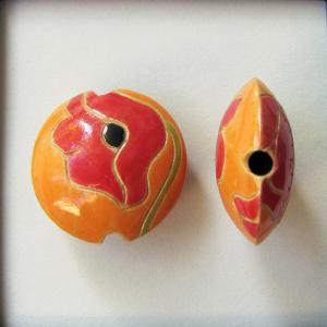 Red poppies on orange, lentil bead size M