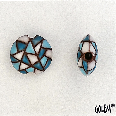 Barcelona mosaic, white/blue on terracotta, Size S