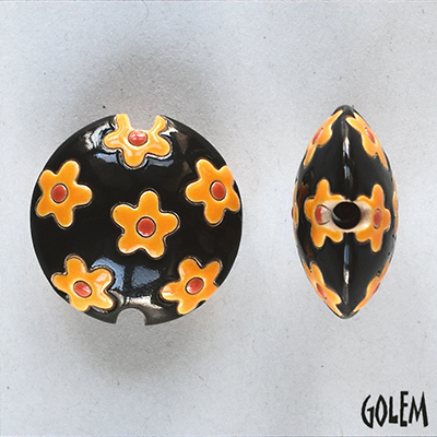 Yellow flowers on black background, lentil size M