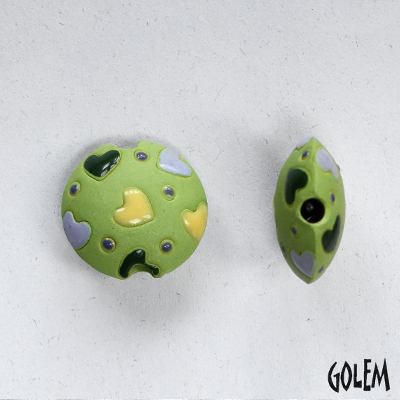Hearts on light green, lentil bead size S