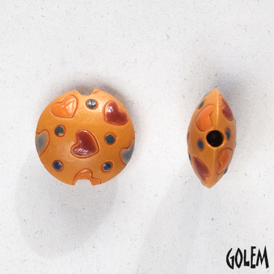 Hearts on ochre, lentil bead size S