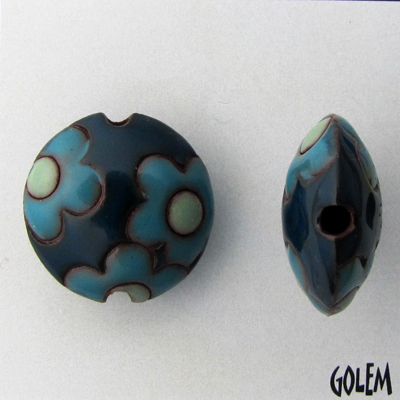 Light  blue flowers,dark background, lentil size M