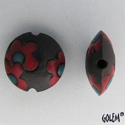 Red flowers on dark lentil, size M 