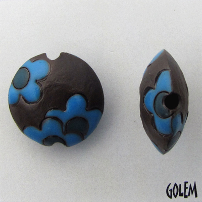 Neon Blue flowers on dark lentil, size M 