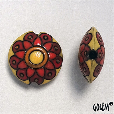 Paisley Flower - lentil bead sizeM, coral & yellow