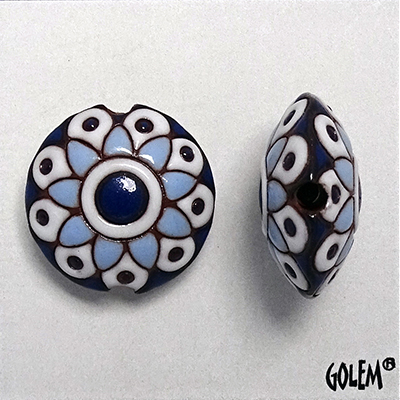 Paisley Flower - lentil bead size M, blue & white