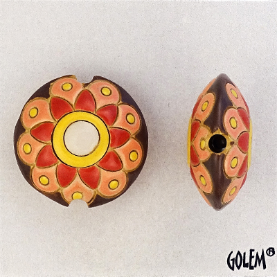 Paisley Flower, yellow/pink - lentil bead size M