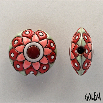 Paisley Flower, pink/green - lentil bead size M