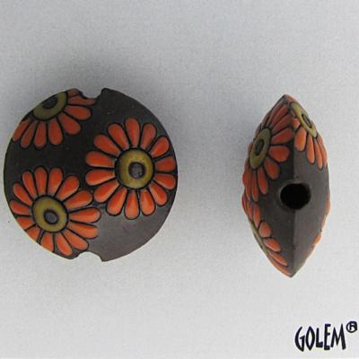 orange daisies on dark lentil, size M 