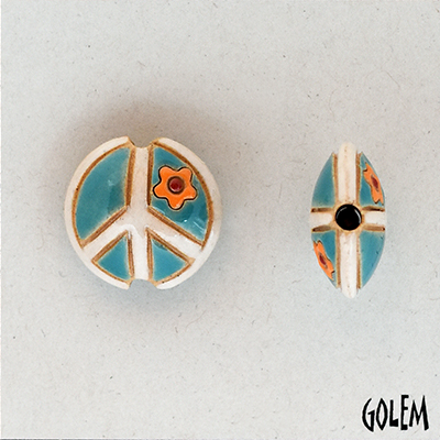 Peace sign, Caribbean Blue, lentil bead size S