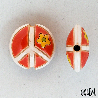 Peace sign, Coral, lentil bead size M 