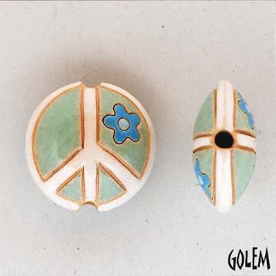 Peace sign, Light Green, lentil bead size M 